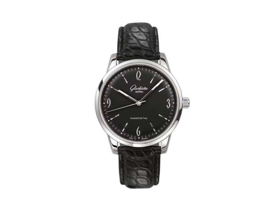 Sixties Automatik Edelstahl 39mm schwarzes Zifferblatt schwarzes Lederband