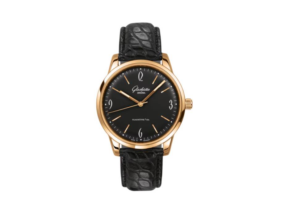 Sixties Automatik Roségold 39mm schwarzes Zifferblatt schwarzes Lederband