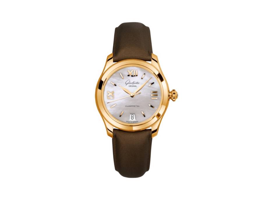 Lady Serenade Automatik Roségold 36mm Perlmutt-Zifferblatt braunes Textilband