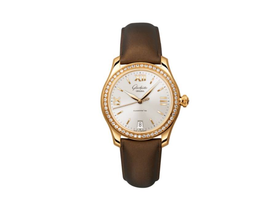 Lady Serenade Automatik Roségold 36mm beiges Zifferblatt braunes Textilband
