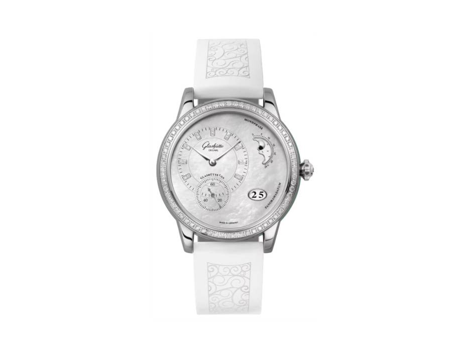 PanoMatic Luna Automatik Edelstahl 39mm Perlmutt Zifferblatt weißes Zifferblatt