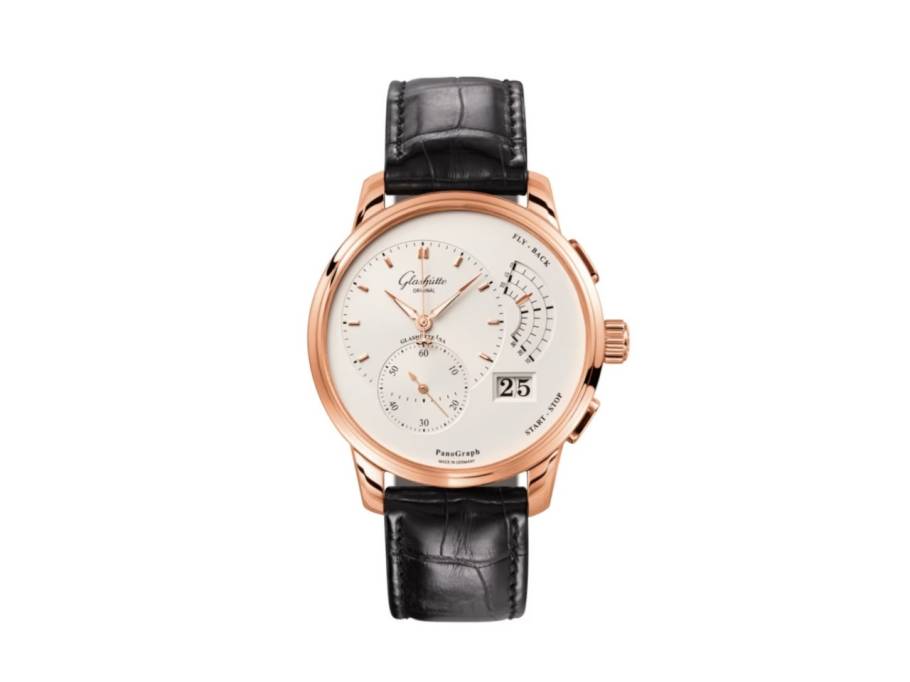 PanoGraph Automatik Rotgold 40mm silbernes Zifferblatt schwarzes Lederband