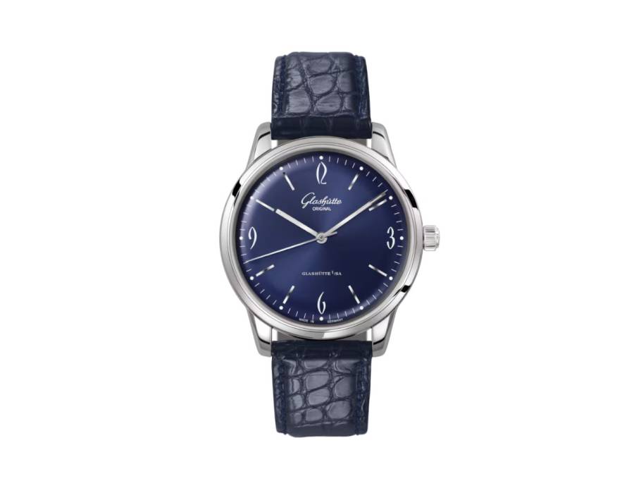 Sixties Automatik Edelstahl 39mm blaues Zifferblatt blaues Lederband