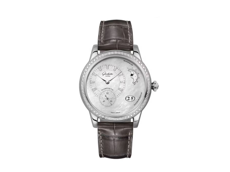 PanoMatic Luna Automatik Edelstahl 39mm Perlmutt Zifferblatt braunes Lederband