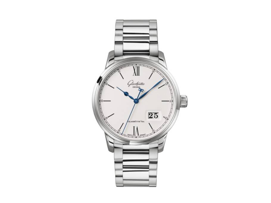 Senator Excellence Panoramadatum Automatik Edelstahl 40mm weißes Zifferblatt Metallband