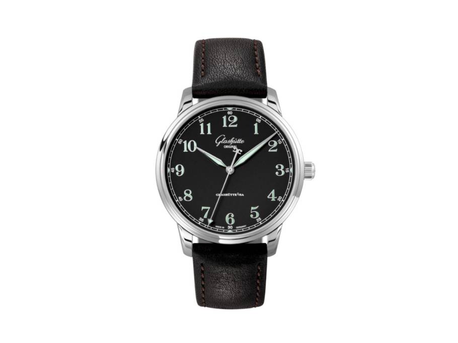 Senator Excellence Automatik Edelstahl 40mm schwarzes Zifferblatt schwarzes Lederband