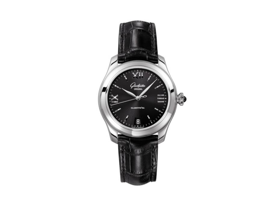 Lady Serenade Automatik Edelstahl 36mm schwarzes Zifferblatt schwarzes Lederband