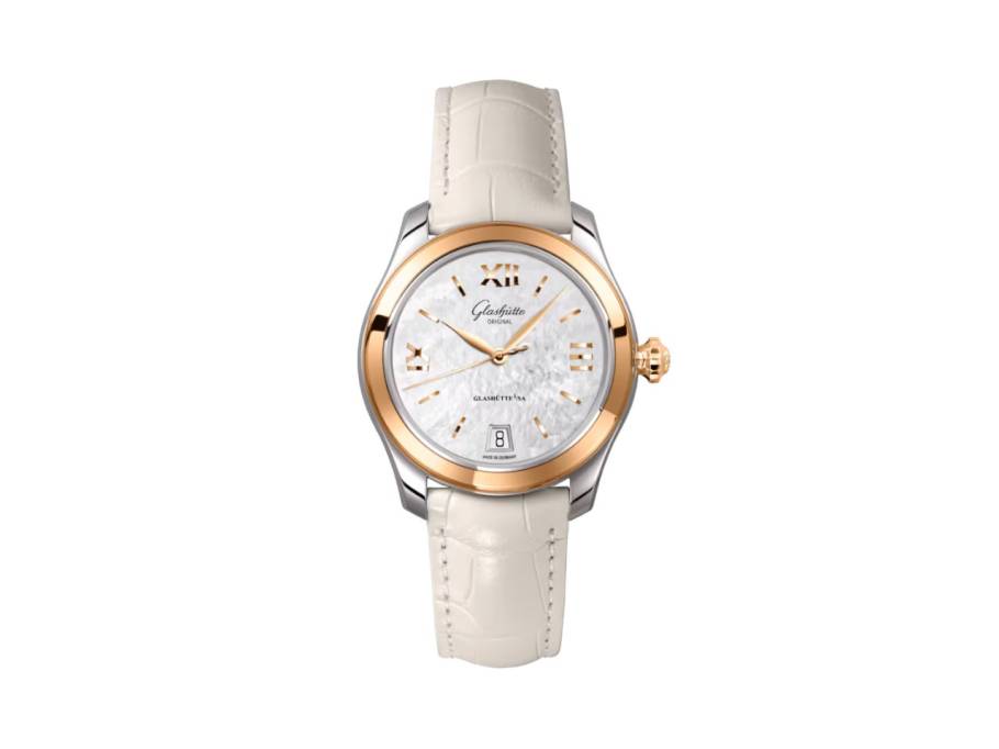 Lady Serenade Automatik Edelstahl 36mm Perlmutt-Zifferblatt beiges Lederband