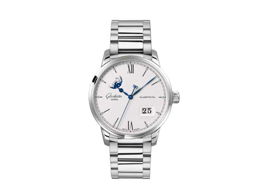 Senator Excellence Panoramadatum Mondphase Automatik Edelstahl 40mm silberfarbenes Zifferblatt Metallband