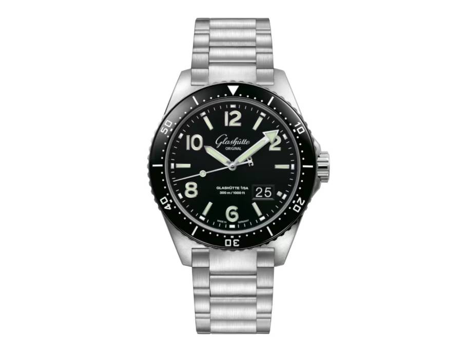 SeaQ Panoramadatum Automatik Edelstahl 43mm schwarzes Zifferblatt Metallband