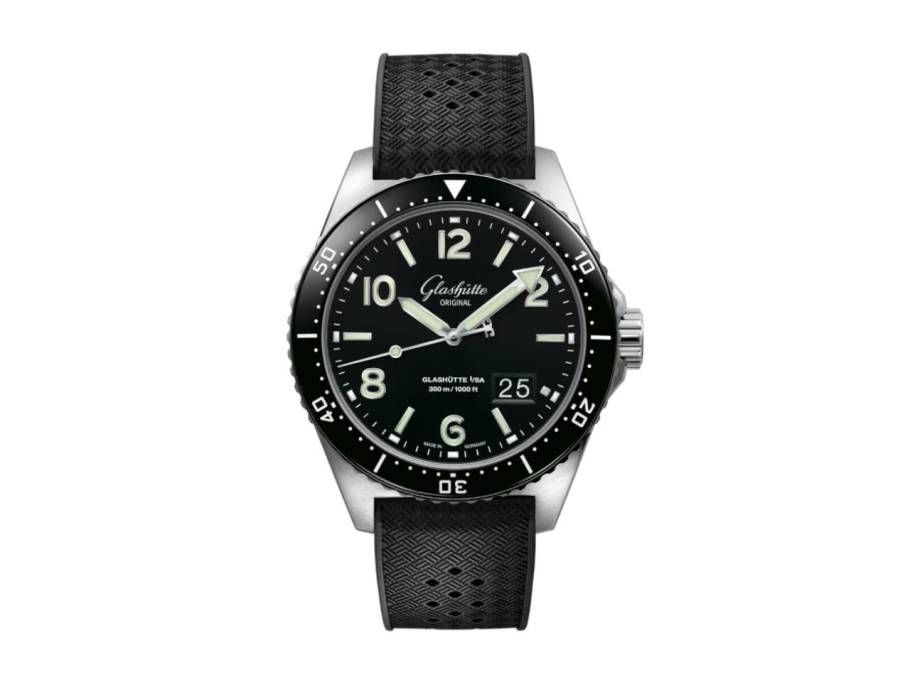 SeaQ Panoramadatum Automatik Edelstahl 43mm schwarzes Zifferblatt schwarzes Kautschukband