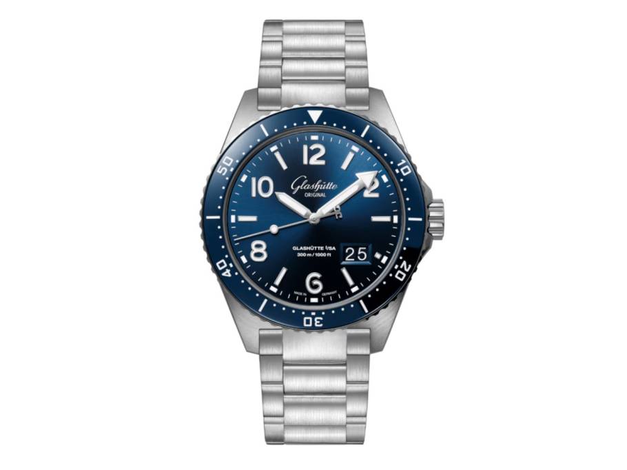 SeaQ Panoramadatum Automatik Edelstahl 43mm blaues Zifferblatt Metallband