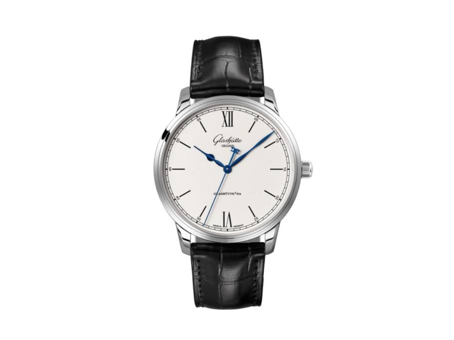 Senator Excellence Automatik Edelstahl 40mm weißes ZIfferblatt schwarzes Lederband
