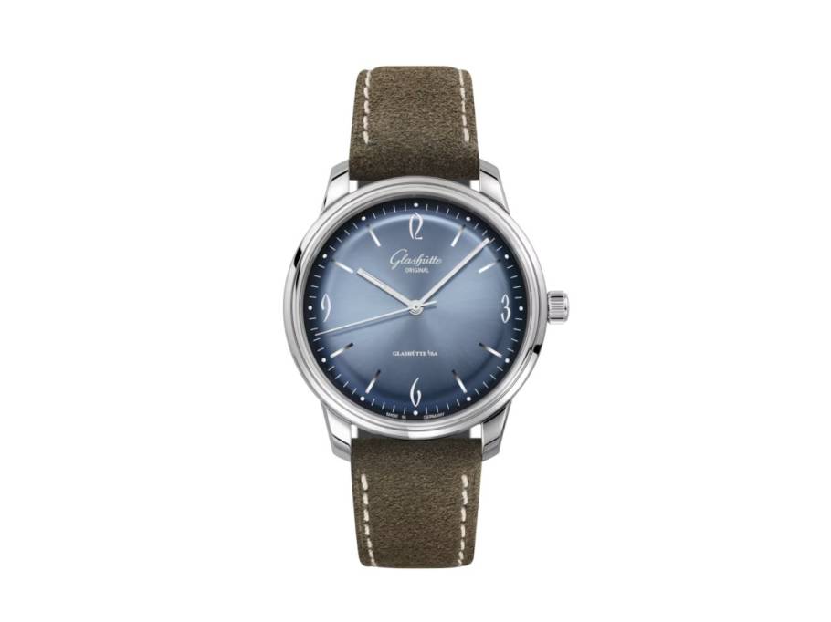 Sixties Automatik Edelstahl 39mm blaues Zifferblatt braunes Textilband