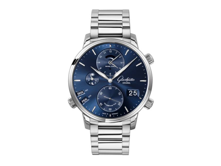 Senator Cosmopolite Automatik Edelstahl 44mm blaues Zifferblatt Metallband