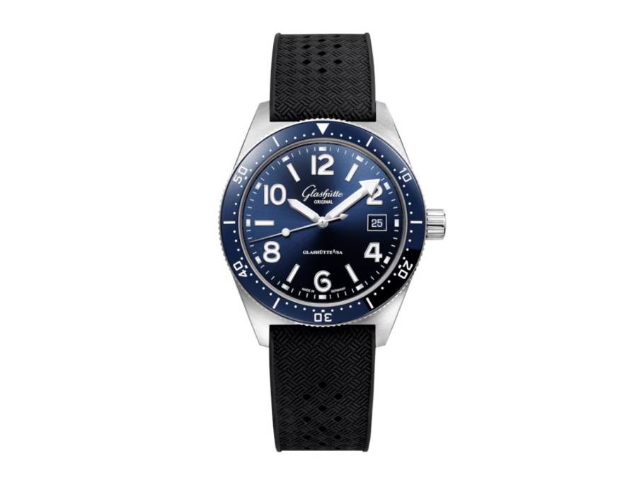 SeaQ Automatik Edelstahl 40mm blaues Zifferblatt schwarzes Kautschukband