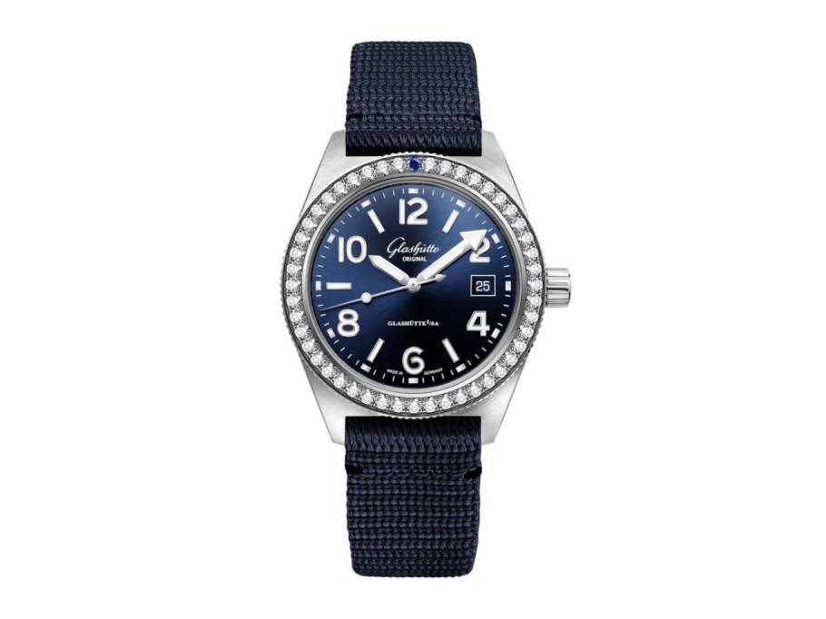 SeaQ Automatik Edelstahl 40mm blaues Zifferblatt mit Brillanten blaues Textilband