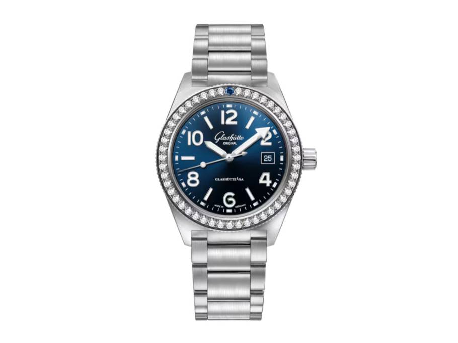 SeaQ Automatik Edelstahl 40mm blaues Zifferblatt mit Brillanten Metallband