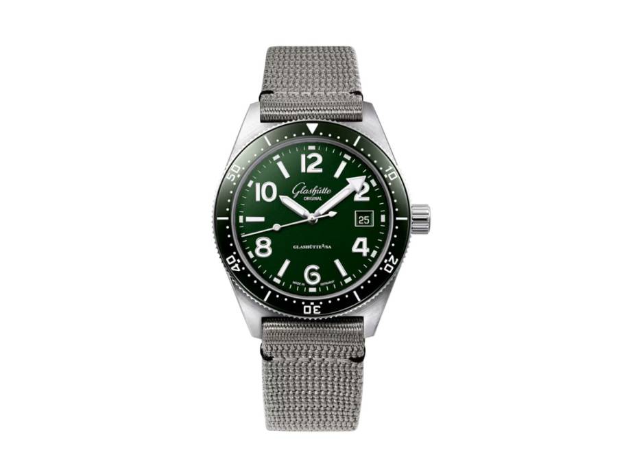 SeaQ Automatik Edelstahl 40mm grünes Zifferblatt graues Textilband