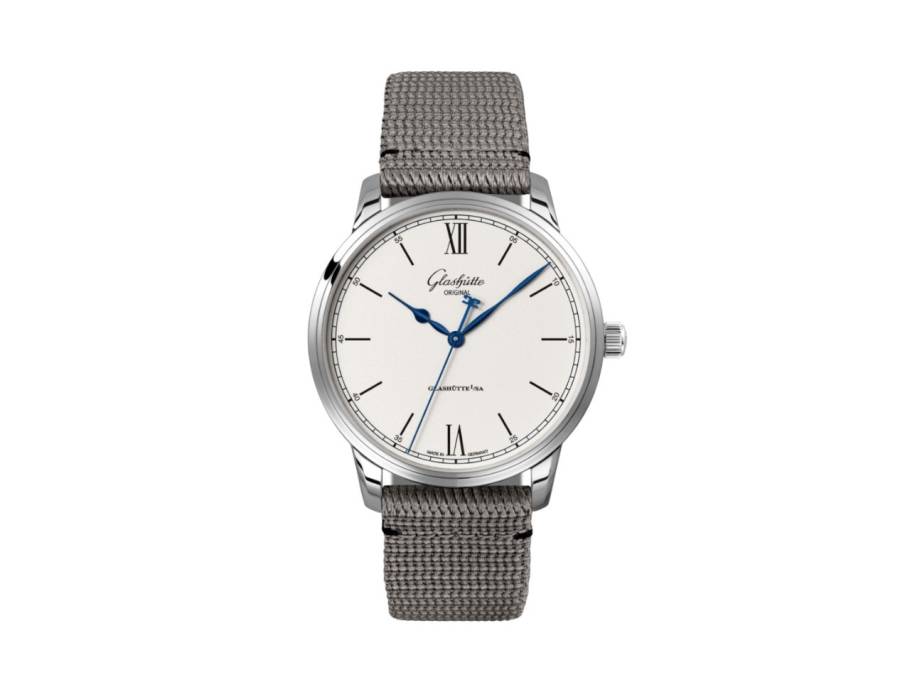 Senator Excellence Automatik Edelstahl 40mm weißes Zifferblatt graues Textilband