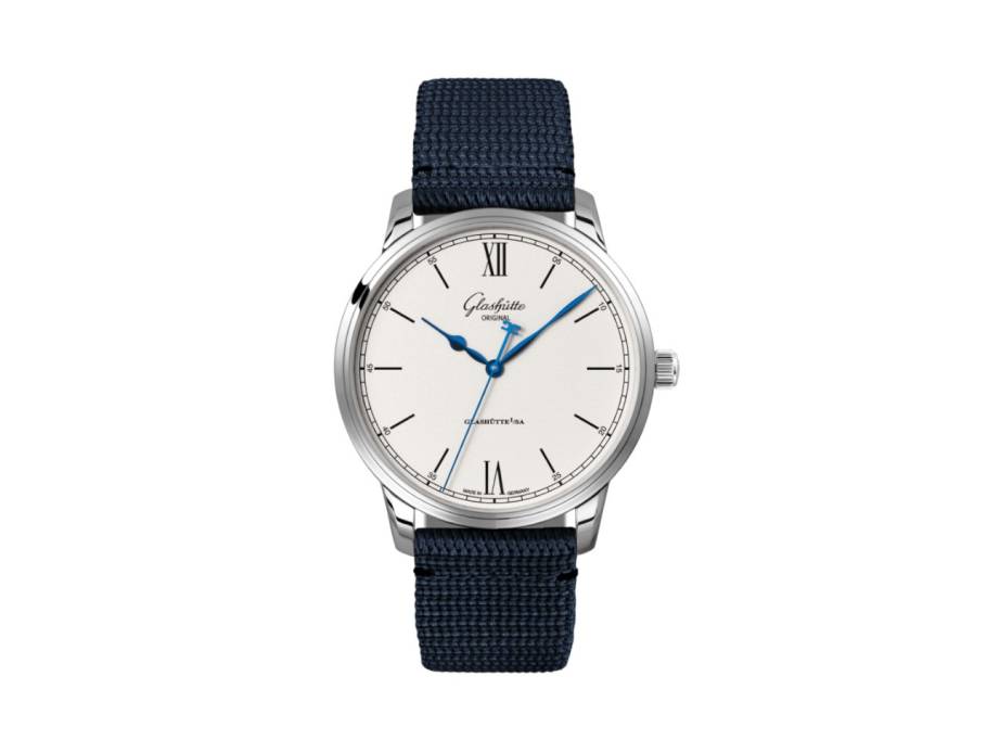 Senator Excellence Automatik Edelstahl 40mm weißes Zifferblatt blaues Textilband