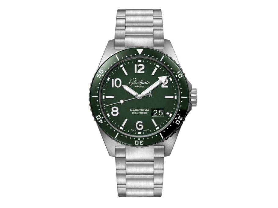 SeaQ Panoramadatum Automatik Edelstahl 43mm grünes Zifferblatt Metallband