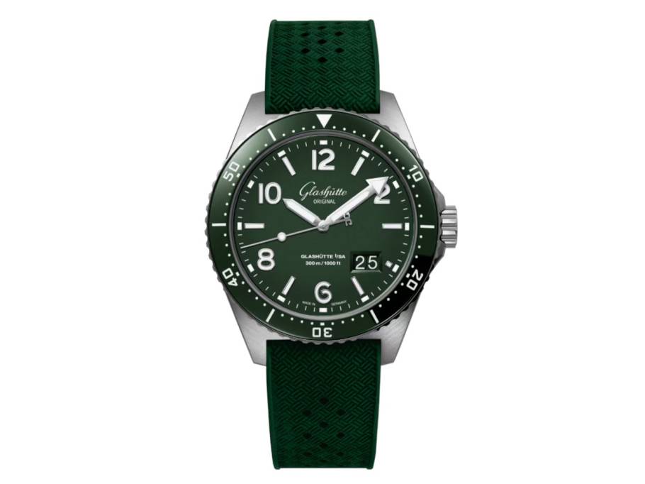 SeaQ Panoramadatum Automatik Edelstahl 43mm grünes Zifferblatt grünes Kautschukband