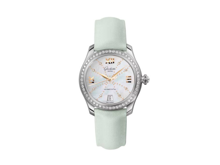 Lady Serenade Automatik Edelstahl 36mm Perlmutt-Zifferblatt mit Brillanten mintgrünes Textilband