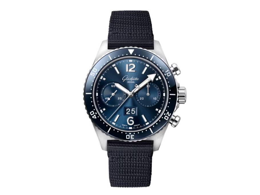 SeaQ Chronograph Automatik Edelstahl 43mm blaues Zifferblatt blaues Textilband