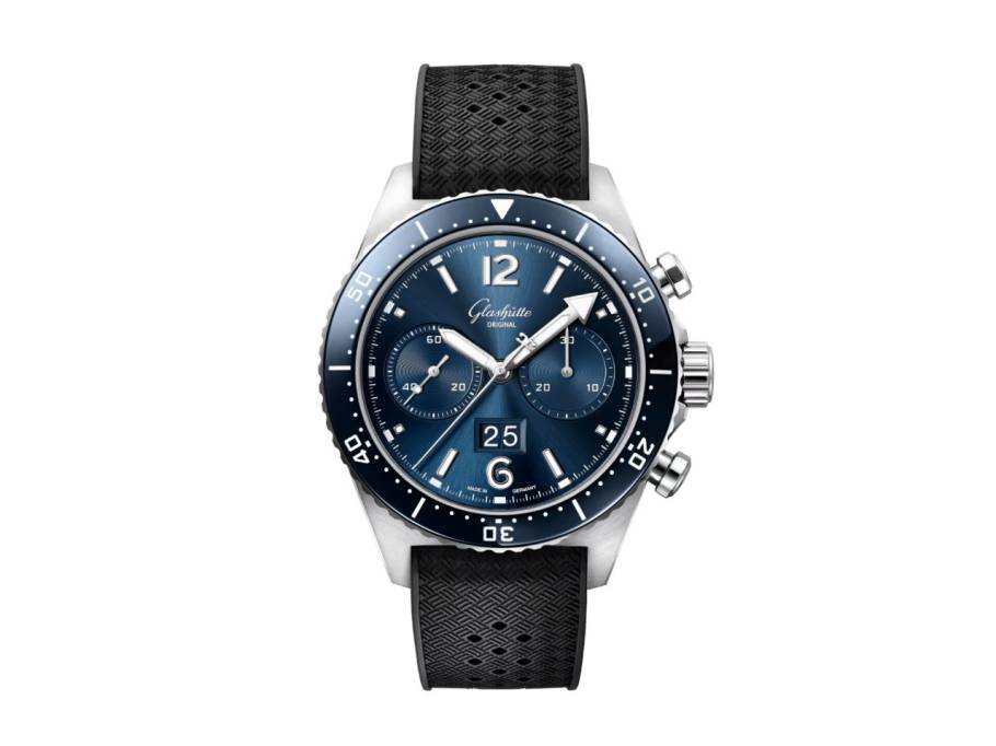 SeaQ Chronograph Automatik Edelstahl 43mm blaues Zifferblatt schwarzes Kautschukband