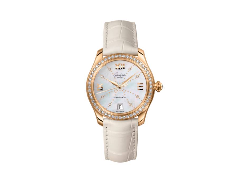 Lady Serenade Automatik Roségold 36mm Perlmutt-Zifferblatt mit Brillanten weißes Lederband