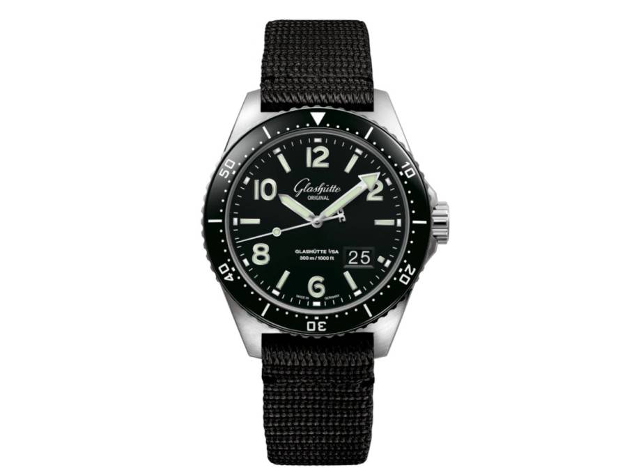 SeaQ Panoramadatum Automatik Edelstahl 43mm schwarzes Zifferblatt schwarzes Textilband