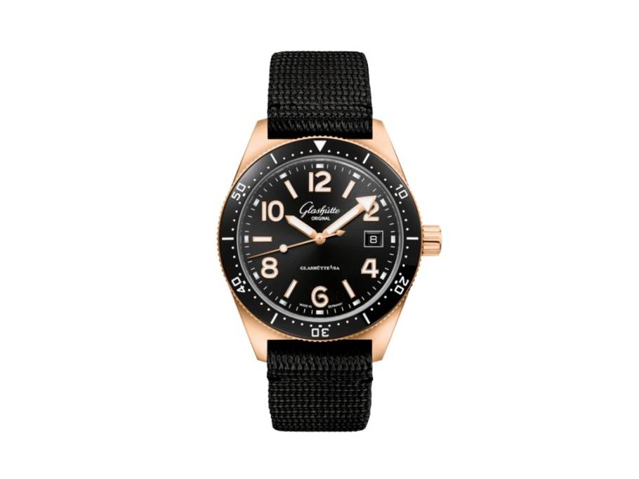 SeaQ Automatik Rotgold 40mm schwarzes Zifferblatt schwarzes Textilband