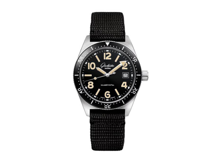 SeaQ Automatik Edelstahl 40mm schwarzes Zifferblatt schwarzes Textilband mit Glasboden