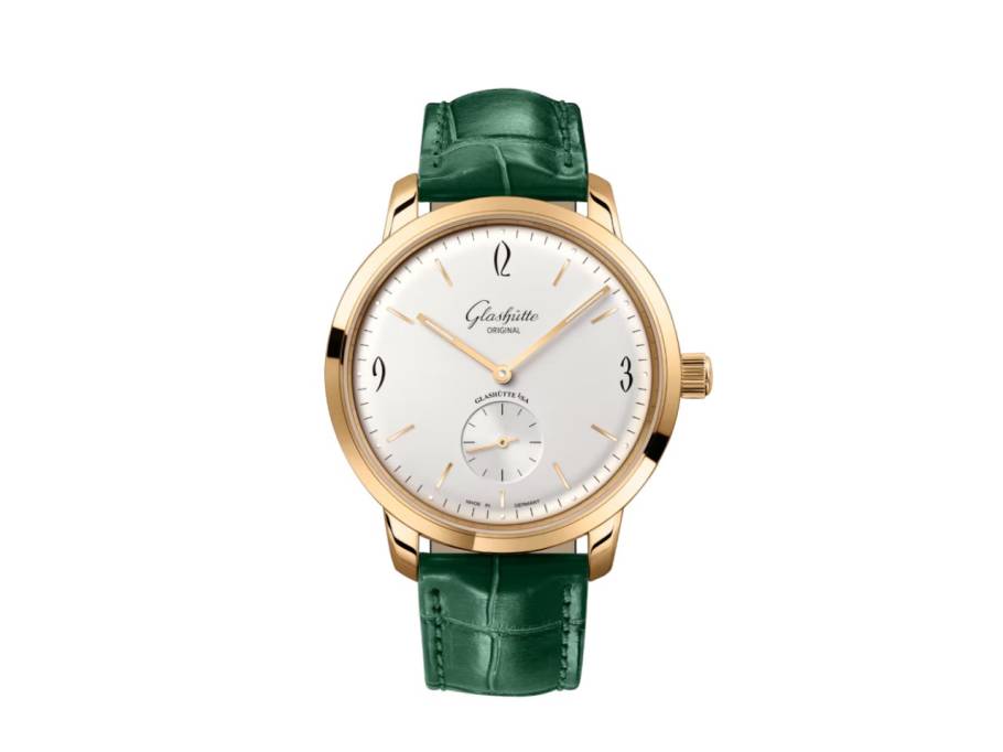 Sixties Kleine Sekunde Automatik Roségold 42mm silberfarbenes Zifferblatt grünes Lederband