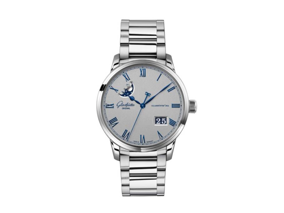 Senator Excellence Panoramadatum Mondphase Automatik Edelstahl 40mm silbernes Zifferblatt Metallband