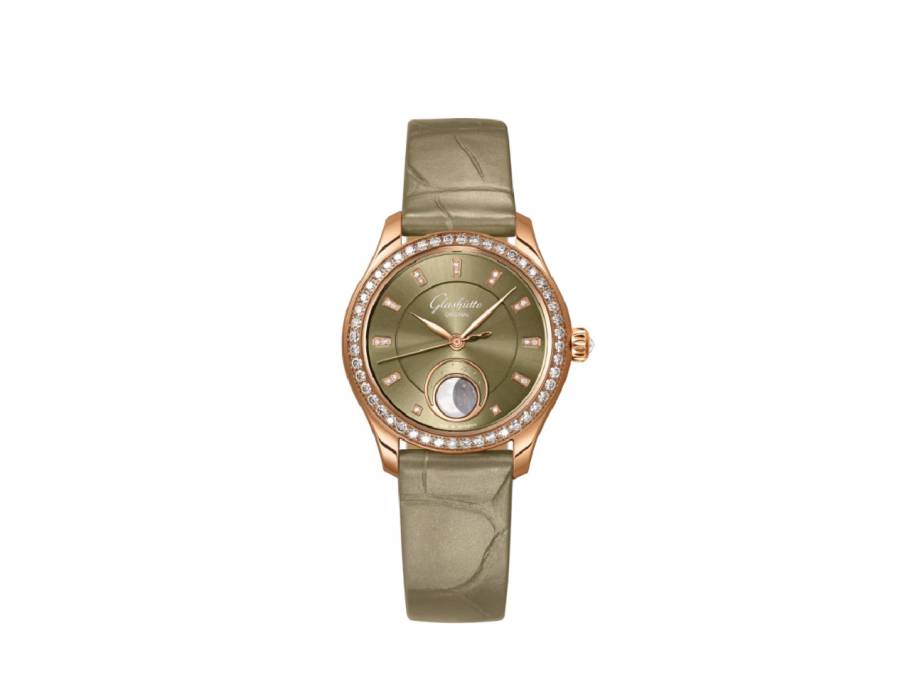 Lady Serenade Luna Automatik Rotgold 32,5mm grünes Zifferblatt grünes Lederband