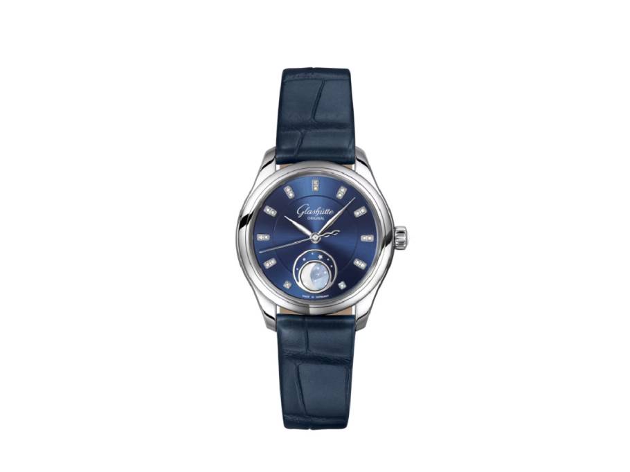 Lady Serenade Luna Automatik Edelstahl 32,5mm blaues Zifferblatt blaues Lederband