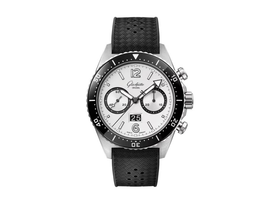 SeaQ Chronograph Silver Screen Automatik Edelstahl 43mm silberfarbenes Zifferblatt schwarzes Kautschukband