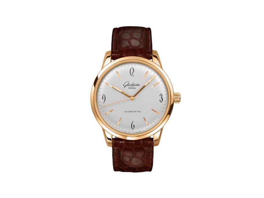 Sixties Automatik Roségold 39mm silberfarbenes Zifferblatt braunes Lederband