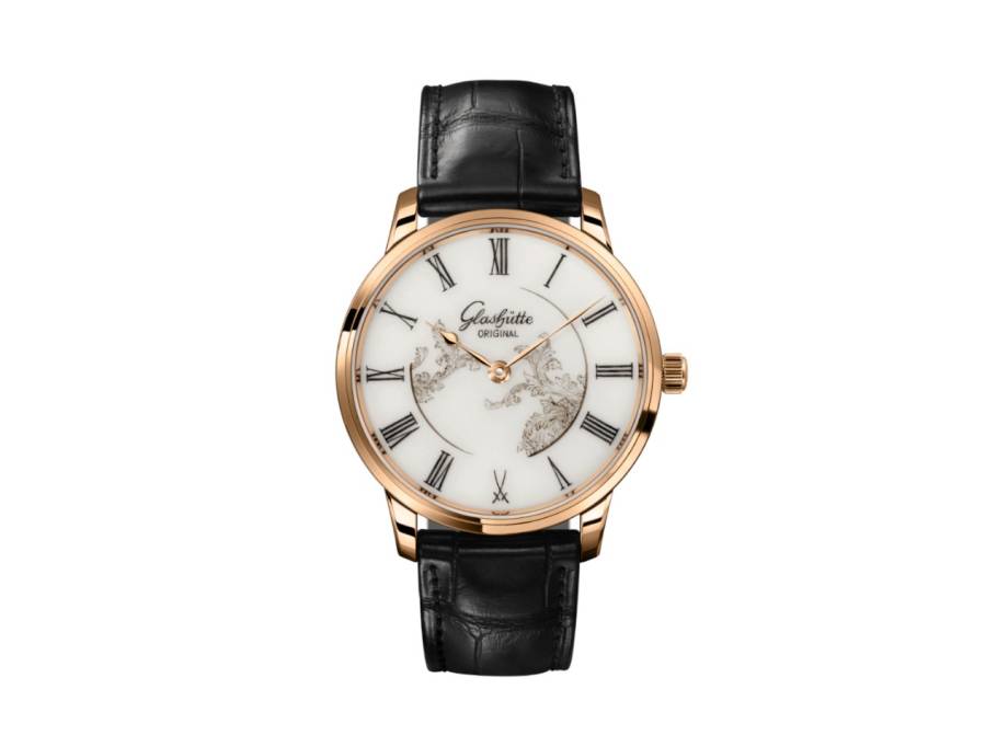 Senator Meissen Mystic Maison Automatik Roségold 40mm weißes Porzellan-Zifferblatt schwarzes Lederband limitiert
