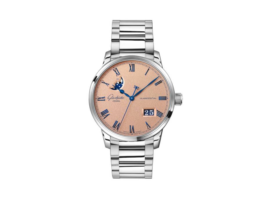   Senator Excellence Panoramadatum Mondphase Automatik Edelstahl 40mm Frostkupfer Zifferblatt Metallband
