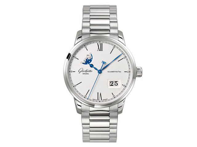 Senator Excellence Panoramadatum Mondphase Automatik Edelstahl 40mm silberfarbenes Zifferblatt Metallband