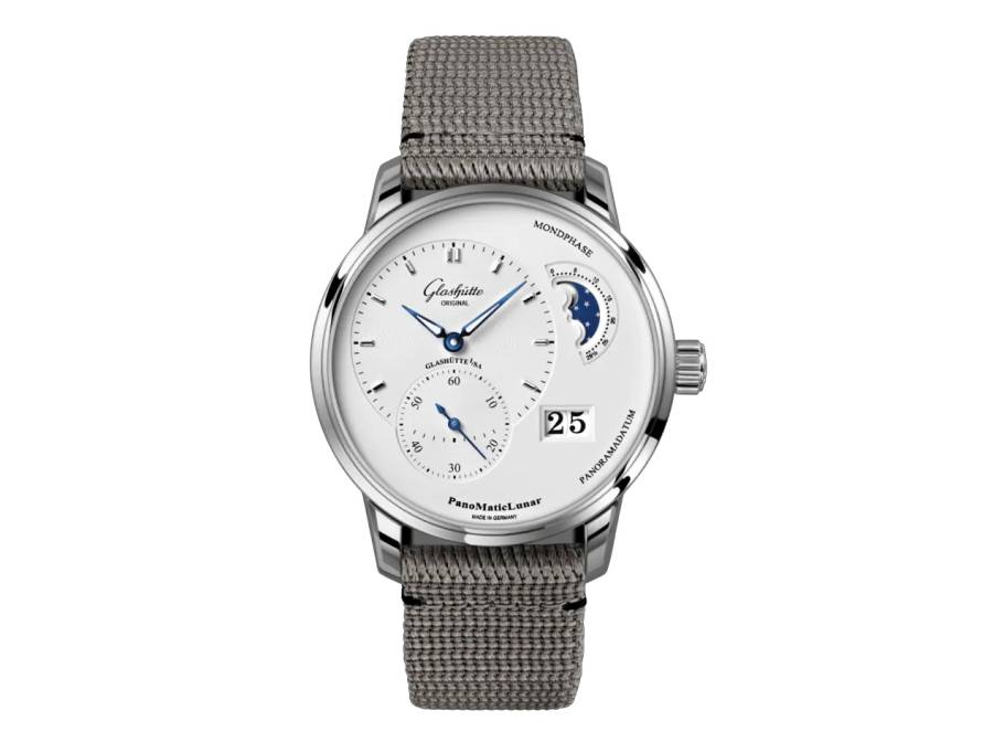 PanoMaticLunar Edelstahl silber Synthetikband grau