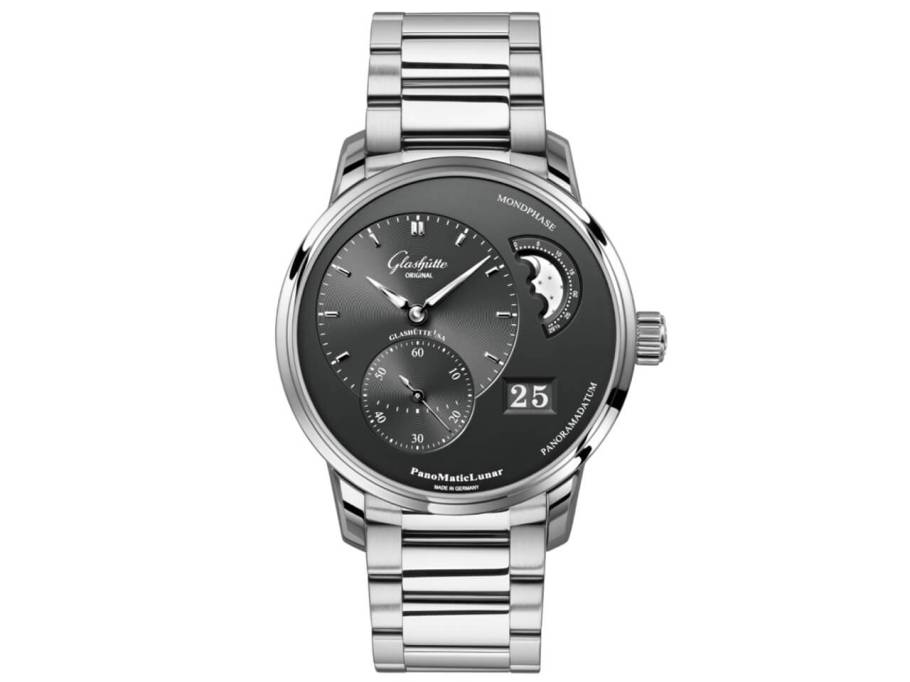 PanoMaticLunar Herrenuhr Edelstahl grau Metallband