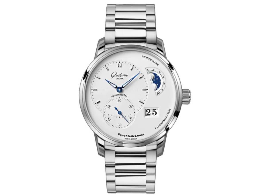 PanoMaticLunar Herrenuhr Edelstahl silber Metallband