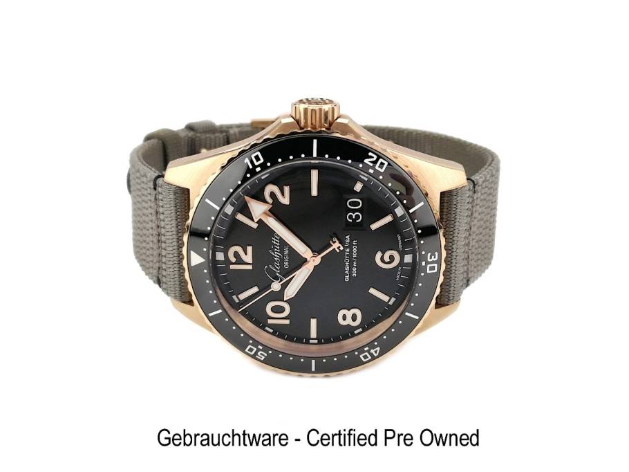 SeaQ Panoramadatum Automatik Rotgold 43mm schwarzes Zifferblatt graues Textilband 1-36-13-03-90-34 Full Set Occasion