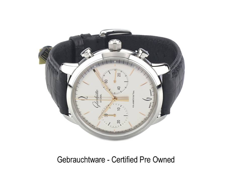 Sixties Chronograph Automatik Edelstahl 42mm silbernes Zifferblatt schwarzes Lederband 1-39-34-03-22-04 Full Set Occasion Refurbished