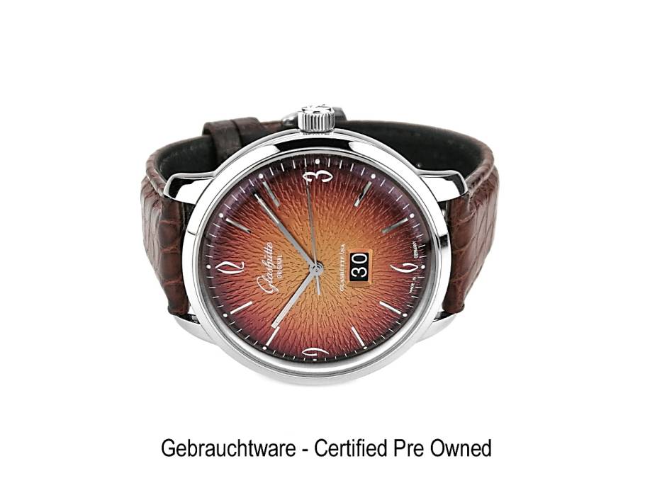 Sixties Panoramadatum Limited Edition Automatik Edelstahl 42mm oranges Zifferblatt braunes Lederband 2-39-47-09-02-04 Full Set Occasion Neu