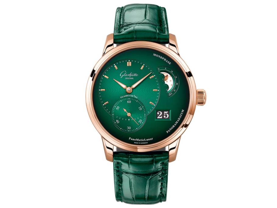 PanoMaticLunar Herrenuhr Rotgold grün